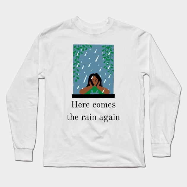 Here Comes The Rain Again Pastel Blue Print Long Sleeve T-Shirt by NerdyMerch